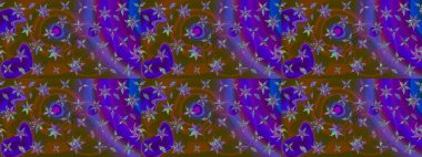 Düz Çiçek Elementleri Tasarımı. Raster illüstrasyonundaki çiçek desenli çizim. Renkli Bahar Teması eskiz kalıbı. Kahverengi ve mor renkte çiçekler.