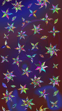 Mor ve mor renkli çiçekler. Düz Çiçek Elementleri Tasarımı. Raster illüstrasyonundaki çiçek desenli çizim. Renkli Bahar Teması çizim şablonu.