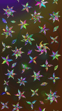 Raster deseni. Bahar çiçekleri dallı desen, kahverengi ve gri renkler çiçekli siluet.