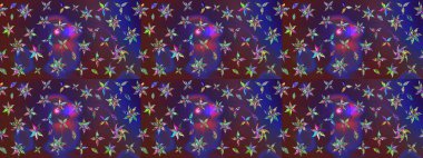 Suluboya çiçekli çiçek deseni. Menekşe ve mor renkli Asya tekstili. Raster illüstrasyonu.