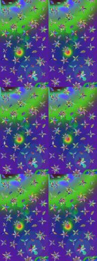 Düz Çiçek Elementleri Tasarımı. Çiçekli çiçek deseni, suluboya. Raster illüstrasyonu. Mavi ve mor renkli çiçekler. Renkli Bahar Teması çizim şablonu.