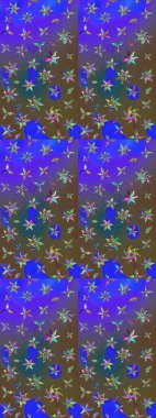 Mor ve mavi renkte çiçekler. Çizim çiçek deseni duvar kâğıdı olarak kullanılabilir. Raster illüstrasyonu.