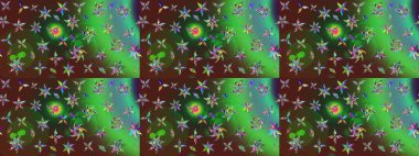 Klasik çiçek tasarımı elementleri. Yeşil ve kahverengi kıvırcık çiçekler yeşil ve kahverengi renklerde şekillenirler. Raster illüstrasyonu.