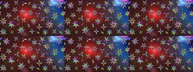 Tropik çiçek desenleri. Raster illüstrasyonu. Kahverengi ve mor renkte çiçekler.