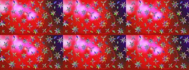 Raster Floral Illustration, Asyalı tekstil. Kırmızı ve pembe renkte etnik çiçeklerle süslenmiş zarif bir eskiz..