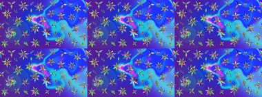 Mavi ve mor renkli çiçekler. Raster illüstrasyonunda çiçek deseni çizimi.