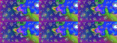 Çiçek deseni. Mavi ve mor renkli çiçek çizimi. Şatafatlı bahar bahçesi dokusu. Raster illüstrasyonu. Mavi ve mor renkte çiçekler.