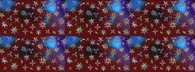 Çiçeksel fantezi tasarımı ve parlak bir arka plan çizimi. Renkli Bahar Teması eskiz kalıbı. Düz Çiçek Elementleri Tasarımı.