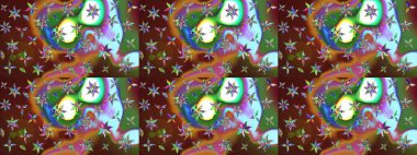 Çiçekli karalama şeklinde Raster çiçek deseni. Nazikçe, rengarenk bahar çiçekleri. Raster illüstrasyonu.