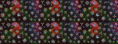 Yapraklı çiçekler ve rengarenk papatya çiçekleri. Eskiz arkaplan modeli. Raster - stok.