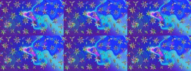 Mavi ve mor renkli çiçekler. Raster illüstrasyonunda çiçek deseni çizimi.