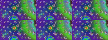 Küçük yeşil ve mavi renkte güzel bir besin torbası deseni, çiçekler. Millefleur 'lar. Tekstil, kumaş, kapaklar, duvar kağıtları, baskı, paket, koleksiyon defteri, örgü, dekupaj için çiçek arkaplanı..