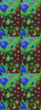 Yeşil ve mavi renkte çiçekler. Çizim çiçek deseni duvar kâğıdı olarak kullanılabilir. Raster illüstrasyonu.