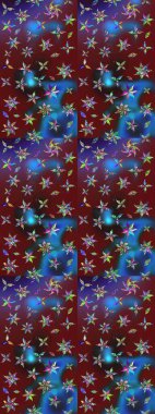 Hint süsü. Raster illüstrasyonu. Çizim kalıbı. Mavi ve kahverengi renklerde. Renkli süs kenarı. Çiçek duvar kağıdı.