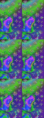 Raster illüstrasyonu. Raster illüstrasyonu. El yapımı çiçek ve bitki koleksiyonu. Eskiz stili yeşil ve mavi renkler. Şirin karalamalı çiçek deseni çiz..