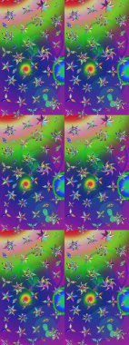 Yaprak ve çiçeklerin suluboya resimleri, yeşil ve mavi renkler üzerine çizimler. Yumuşak, bahar çiçekleri yeşil ve mavi renklerde. Raster illüstrasyonu.