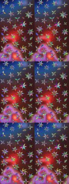 Raster illüstrasyonu. Renkli süs kenarı. Kahverengi ve mavi renklerde. Çizim kalıbı. Çiçek duvar kağıdı. Hint süsü..