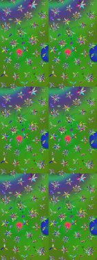 Çok renkli, zarif küçük çiçekler ve komik böcekler, raster desen, illüstrasyon.