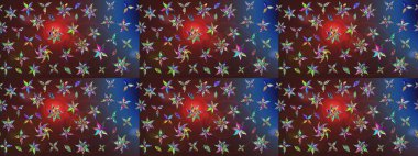 Tropik çiçek desenleri. Raster illüstrasyonu. Kahverengi ve mor renkte çiçekler.