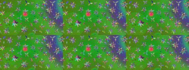 Parlak çiçekli renkler üzerine soyut çizim deseni. Çiçeksel elementlerle süslenmiş zarif raster dokusu. Küçük çiçekte şirin bir çiçek deseni var..