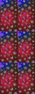 Kırmızı ve kahverengi renkte çiçekler. Çiçek desenli çizim. Renkli Bahar Teması eskiz kalıbı. Raster illüstrasyonu. Asya tekstil tarzında. Düz Çiçek Elementleri Tasarımı.