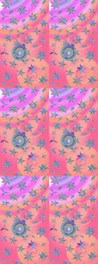 Renkli Bahar Teması eskiz kalıbı. Raster illüstrasyonundaki çiçek desenli çizim. Pembe ve nötr renklerde çiçekler. Düz Çiçek Elementleri Tasarımı.