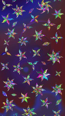 Küçük çiçekteki sevimli çiçek deseni. Birçok mor ve mor soyut çiçekli tropik eskiz deseni. Varyete ve mor raster çizimi.