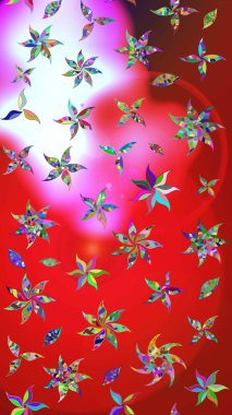 El çizimi. Raster illüstrasyonu. Çiçekli, yapraklı, çiçek desenli çizim..