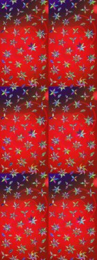 Kırmızı ve kahverengi renkte manzaralı çiçek deseni. Çiçek kompozisyonu, el boyası, hassas şablon. Sevgililer günü ve tebrik kartı konsepti için şık bir davetiye. Üst görünüm, yumuşak biçim.