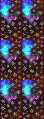 Raster illüstrasyonundaki çiçek desenli çizim. Raster illüstrasyonu. Güzel kumaş deseni. Kahverengi ve mavi renklerde.