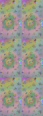 Çiçekler. Vadinin çiçekleri tarafsız ve yeşil renklerde. Soyut etnik raster çizim kalıbı.