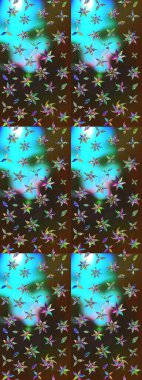 Raster. Kahverengi ve mavi renkte güzel çiçekleri olan eskiz deseni, suluboya çiçek deseni, duvar kağıdı, kart veya kumaş için fayanslı..