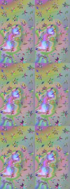 Raster Illustrasyon 'daki Çiçek Deseni' nin son moda çizimi. Düz Çiçek Elementleri Tasarımı. Tarafsız ve mavi renkte çiçekler. Renkli Yaz Teması çizim şablonu.