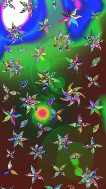 Raster suluboya çiçek deseni, narin çiçekler, yeşil ve kahverengi çiçekler, tebrik kartı şablonu. Güzel kumaş deseni.