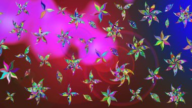 Kırmızı ve mor renkte çiçekler. Renkli Bahar Teması eskiz kalıbı. Düz Çiçek Elementleri Tasarımı. Sevimli çiçek raster deseni.