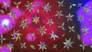 Kırmızı ve mor renkte çiçekler. Tropik çiçek desenleri. Raster illüstrasyonu.