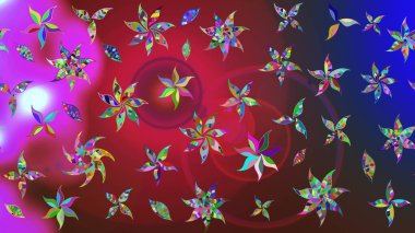 Renkli Yaz Temalı eskiz kalıbı. Düz Çiçek Elementleri Tasarımı. Kırmızı ve mavi renkte çiçekler. Sevimli çiçek raster deseni.