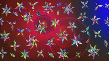 Raster illüstrasyonundaki çiçek desenli çizim. Kırmızı ve kahverengi renkte çiçekler. Düz Çiçek Elementleri Tasarımı. Renkli Bahar Teması çizim şablonu.