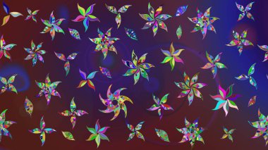 Raster illüstrasyonu. Şirin çiçekli eskiz deseni ve menekşe ve mor renkli yapraklar, suluboya çiçek deseni, duvar kağıdı, kart veya kumaş için fayanslı.