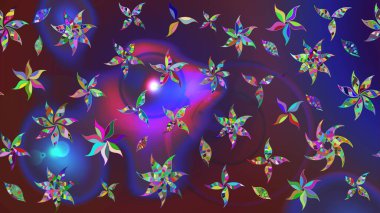 Menekşe ve mor renkli vadi çiçekleri. Soyut etnik raster çizim kalıbı. Çiçekler..