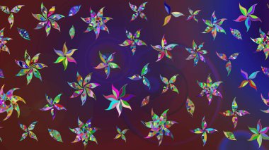 Renkli Yaz Temalı eskiz kalıbı. Mor ve mor renkli çiçekler. Raster illüstrasyonundaki çiçek desenli çizim. Düz Çiçek Elementleri Tasarımı.