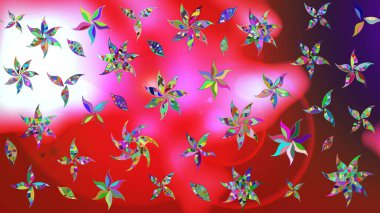 Raster illüstrasyonu. Çiçekli karalama şeklinde Raster çiçek deseni. Nazikçe, yaz çiçekleri kırmızı ve pembe renklerde.