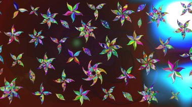 Motley illüstrasyonu. Kahverengi ve mavi çiçekli bahar çiçekleri. Küçük çiçekte güzel bir desen. Küçük renkli çiçekler. Moda baskıları için zarif bir şablon.