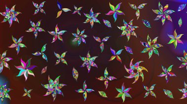 Düz Çiçek Elementleri Tasarımı. Renkli Bahar Teması eskiz kalıbı. Kahverengi ve mor renkli çiçekler. Çiçekle çizim deseni.