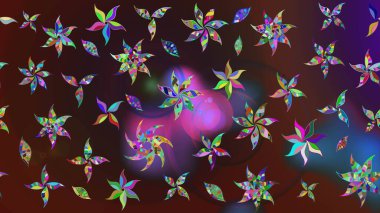 Renkli Bahar Teması eskiz kalıbı. Düz Çiçek Elementleri Tasarımı. Kahverengi ve mor renkli çiçekler. Raster illüstrasyonunda çiçek deseni çizimi.