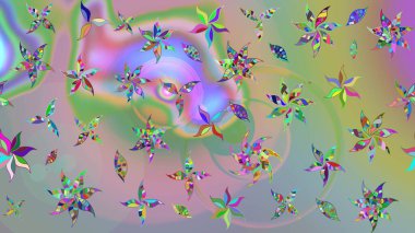 Nazik, sevimli çiçek arkaplanı. Çiçekli karalama şeklinde Raster çiçek deseni. Tarafsız ve yeşil renkte çiçekler.