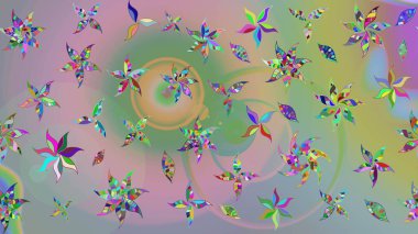 Raster illüstrasyonu. Çiçek deseni. Şatafatlı bahar bahçesi dokusu. Tarafsız ve yeşil renklerde çiçekler. Tarafsız ve yeşil renkler üzerine çiçek çizimi.