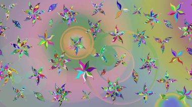 Yaz çiçekleri teması. El çizimi, soyut ve süslü elementler. Tarafsız ve yeşil renkler. Suluboya resim taklit Raster çizimi. Klasik çiçekler..