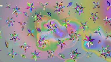 Çiçekli karalama şeklinde Raster çiçek deseni. Tarafsız ve yeşil renklerde yaz çiçekleri. Raster illüstrasyonu.