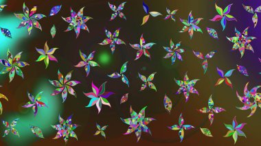 Raster illüstrasyonu. Kahverengi ve yeşil renkli çiçekler. Küçük çiçekte sevimli çiçek deseni var..